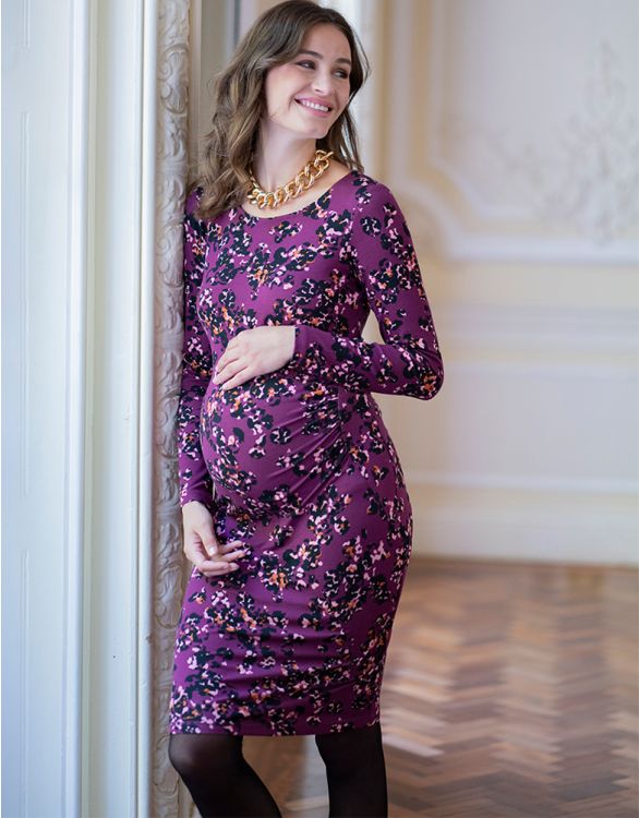 Seraphine Padme Bodycon Maternity Dress in Purple Print - US 6
