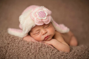 The Daisy Baby Flynn Crocheted Pink/White Faux Fur Lined Hat Handmade