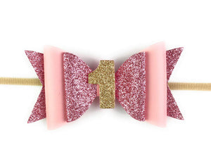 Baby Wisp First Birthday headband - Pink Glitter