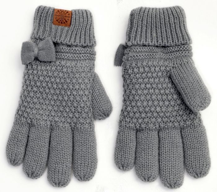 Calikids Girls Knit Bow Gloves - Grey