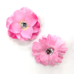 4 pk Gem Flower Clip Set - Dark Pink