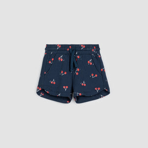 Miles the label Cherry print on Navy Terry Girl shorts