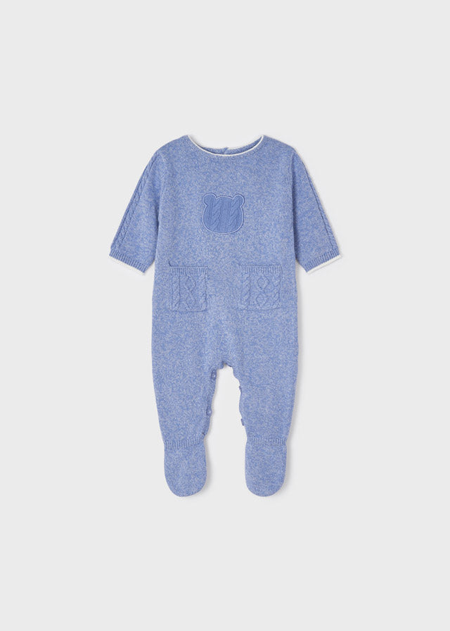 Mayoral Knit Onesie with Feet- Blue Ice 2602