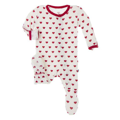 Kickee Pants Footie with Snaps- Natural Hearts