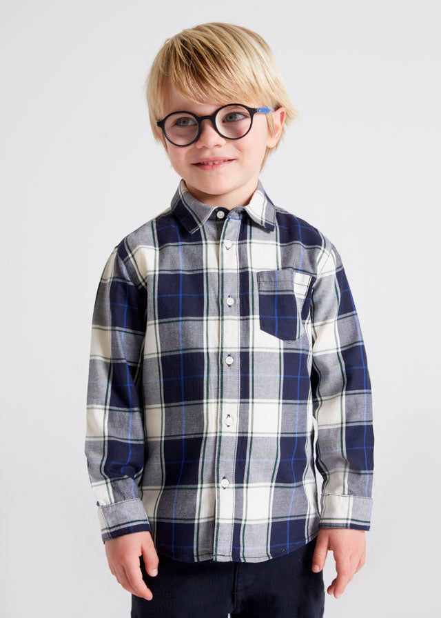 Mayoral Boys Checked Button Up- Navy 4185