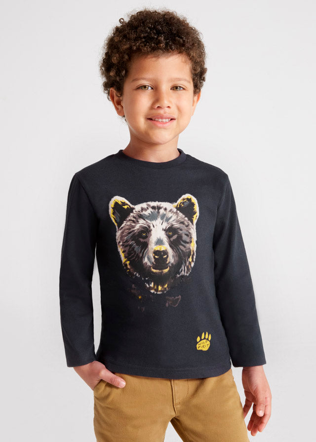 Mayoral Boys Long Sleeve Shirt with Bear- Carbon 4006